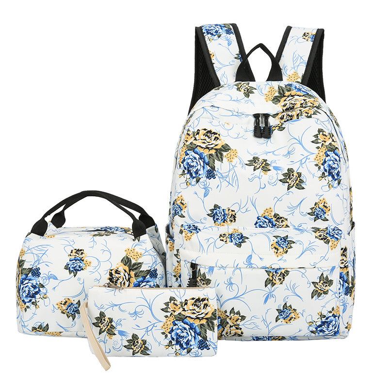 Sac à dos de style japonais Kawaii avec ensemble d'épaules florales Sac à dos mignon, sac à lunch et sac à stylos