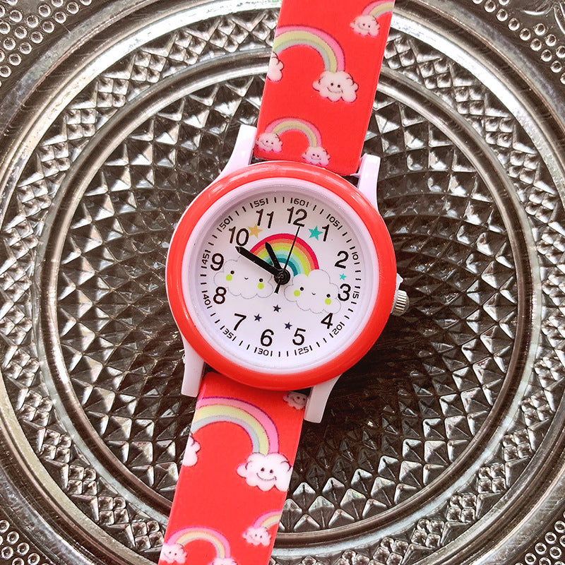 Nuevo reloj de cuarzo de dibujos animados lindo Rainbow Cloud