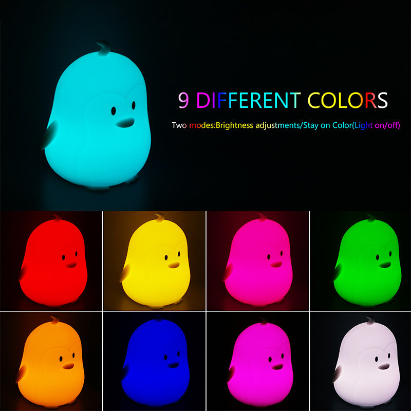 Kawaii Rechargeable Silicone Night Light Remote Control Pat Induction Colorful Penguin Bear