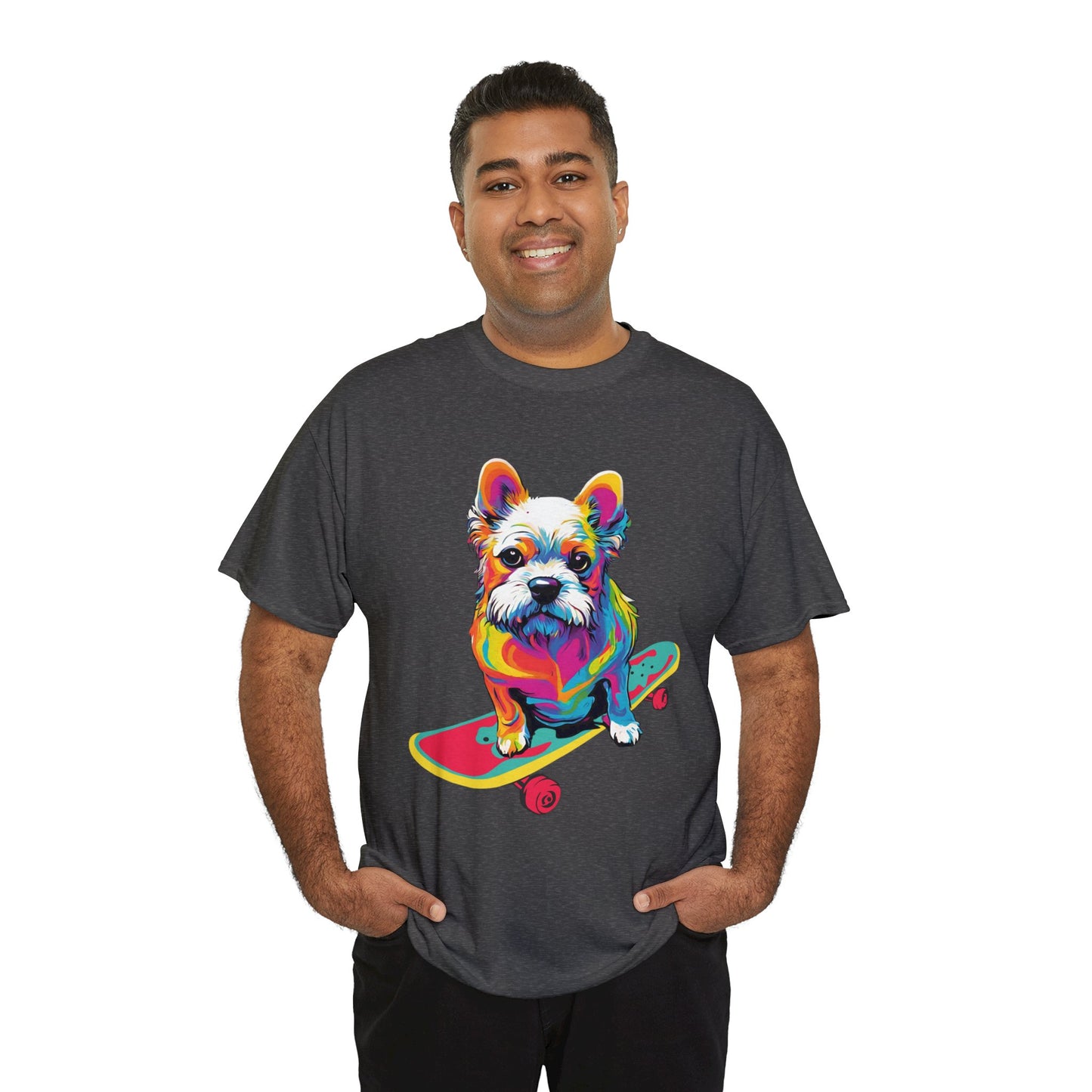 Paws on Wheels Pop Art Skateboarding Dog Tee Unisex Heavy Cotton Graphic Tee Kawaii Friends