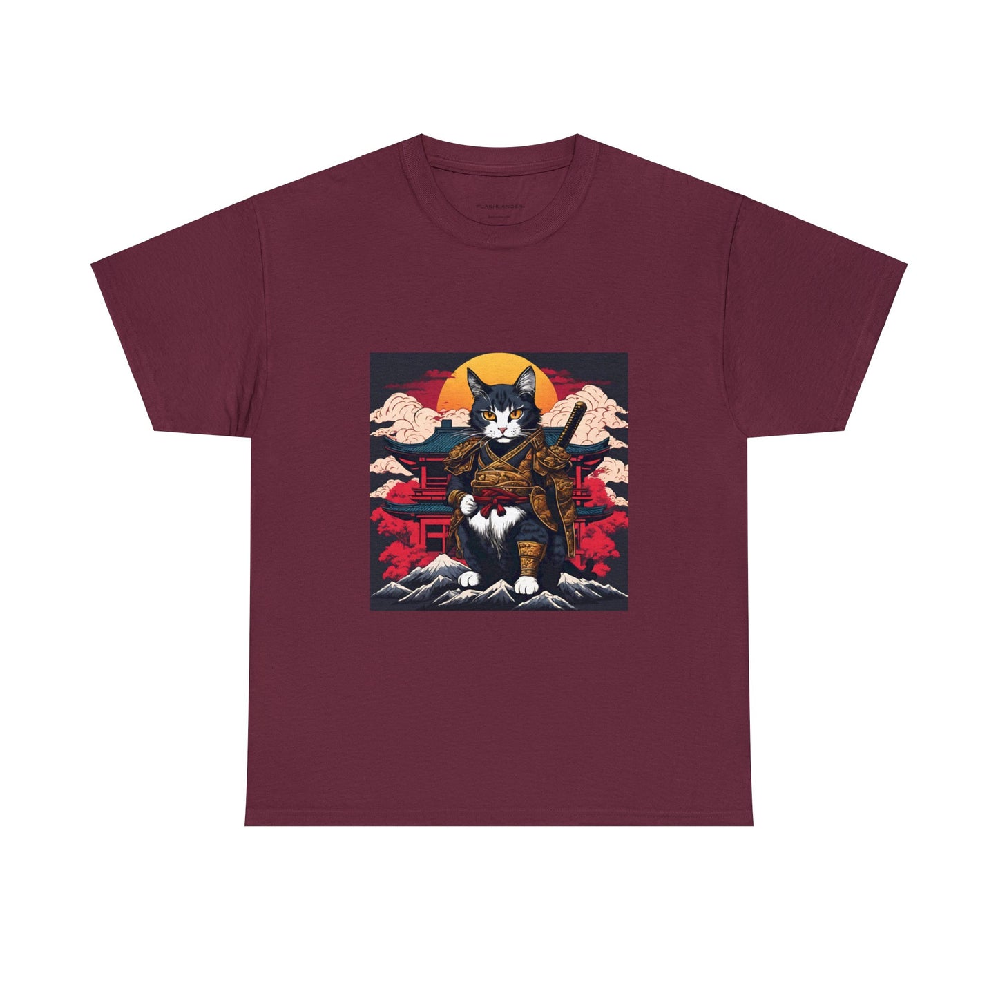 Samurai Cat Cartoon Anime Unisex Heavy Cotton Graphic Tee Kawaii Friends