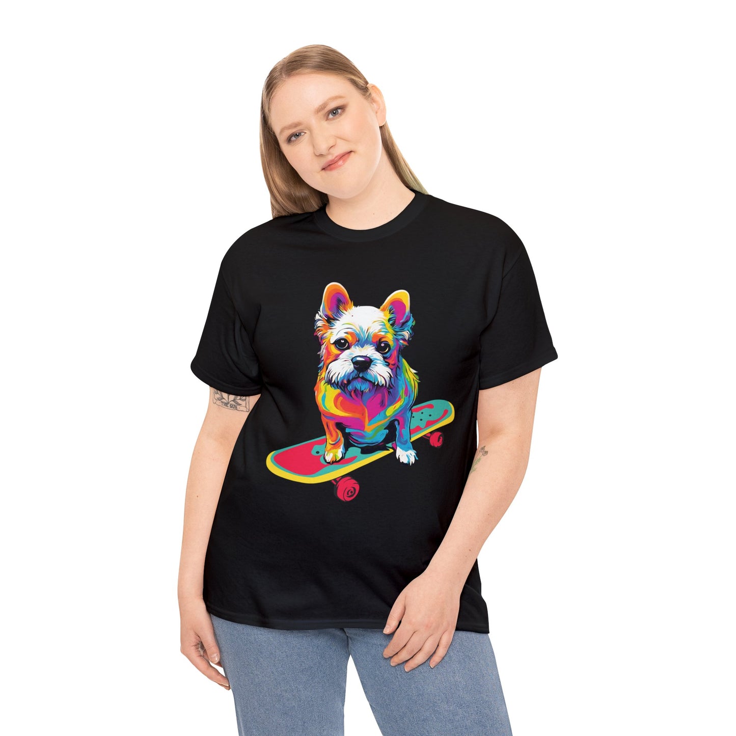 Paws on Wheels Pop Art Skateboarding Dog Tee Unisex Heavy Cotton Graphic Tee Kawaii Friends