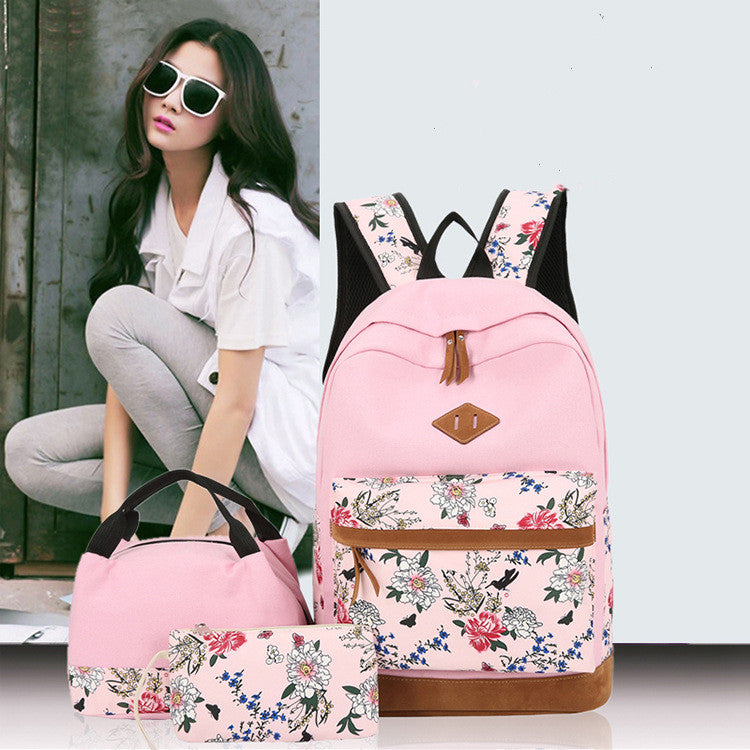 Sac à dos de style japonais Kawaii avec ensemble d'épaules florales Sac à dos mignon, sac à lunch et sac à stylos