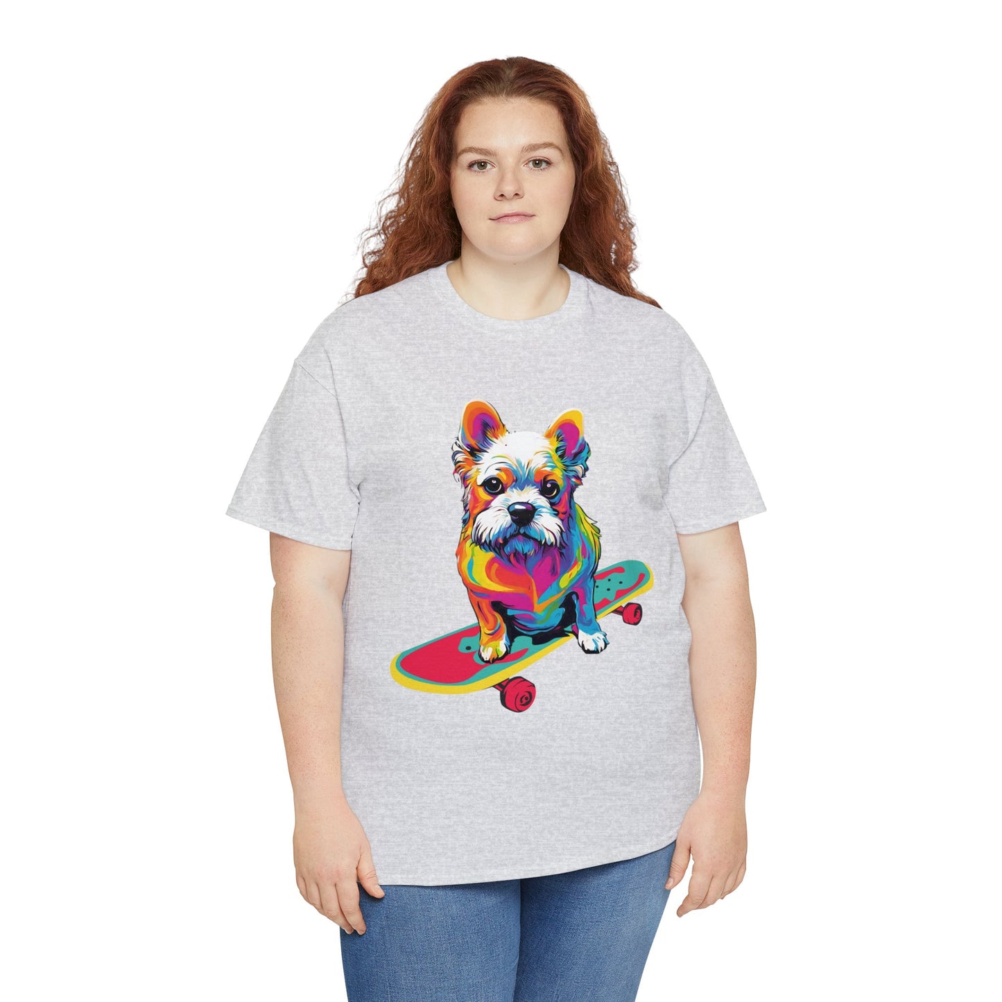 Paws on Wheels Pop Art Skateboarding Dog Tee Unisex Heavy Cotton Graphic Tee Kawaii Friends