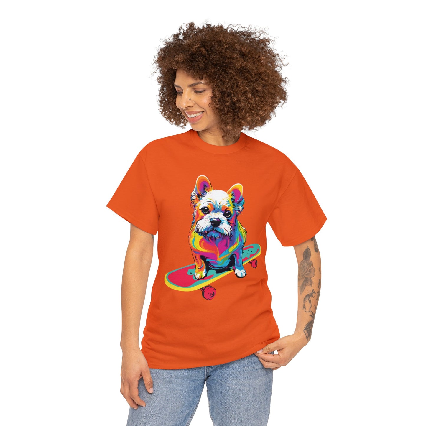 Paws on Wheels Pop Art Skateboarding Dog Tee Unisex Heavy Cotton Graphic Tee Kawaii Friends