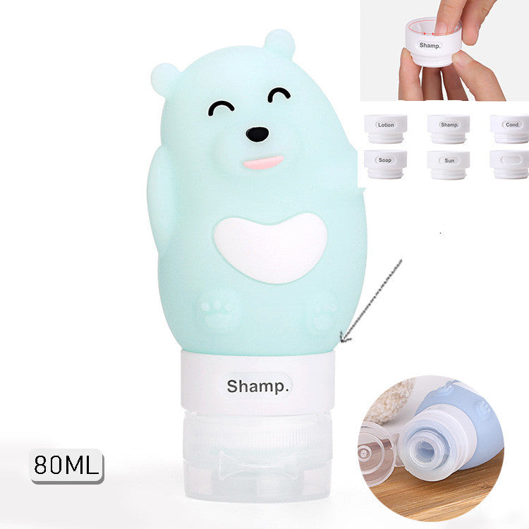 Kawaii Portable Cute Cartoon Bear Penguin Animal Silicone Travel Case Organizer Shampoo Shower Gel Lotion Storage Refillable Bottle