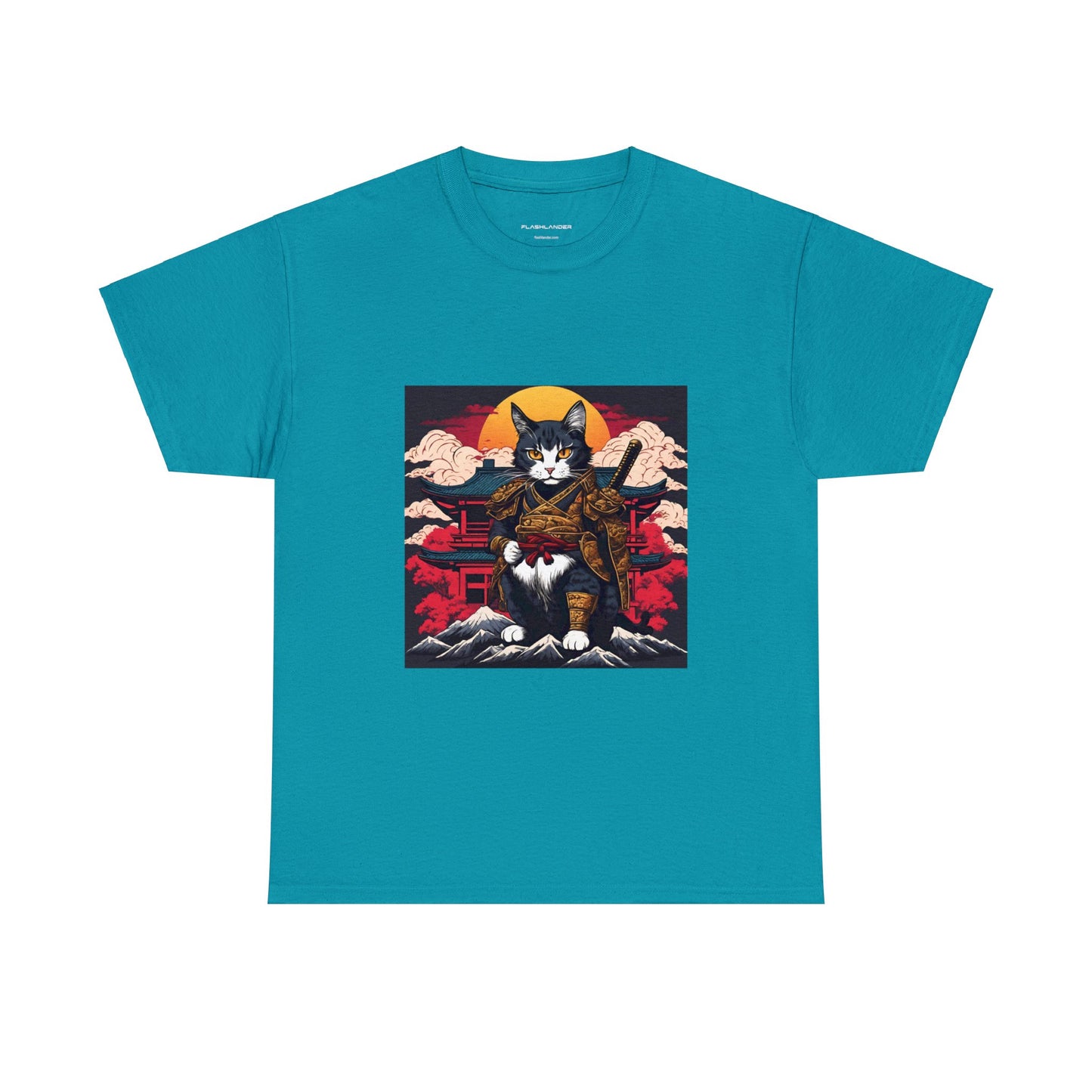 Samurai Cat Cartoon Anime Unisex Heavy Cotton Graphic Tee Kawaii Friends