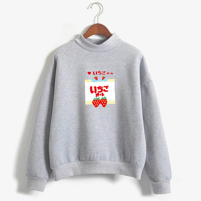 Kawaii Shirt for Women Strawberry Milk Cute Print Long Sleeve Sweatshirt