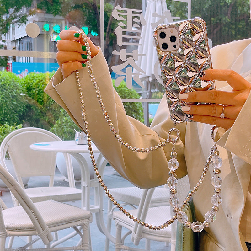 Kawaii Mobile Phone Silicone Case with chain to hang Ins Cold Wind Electroplating
