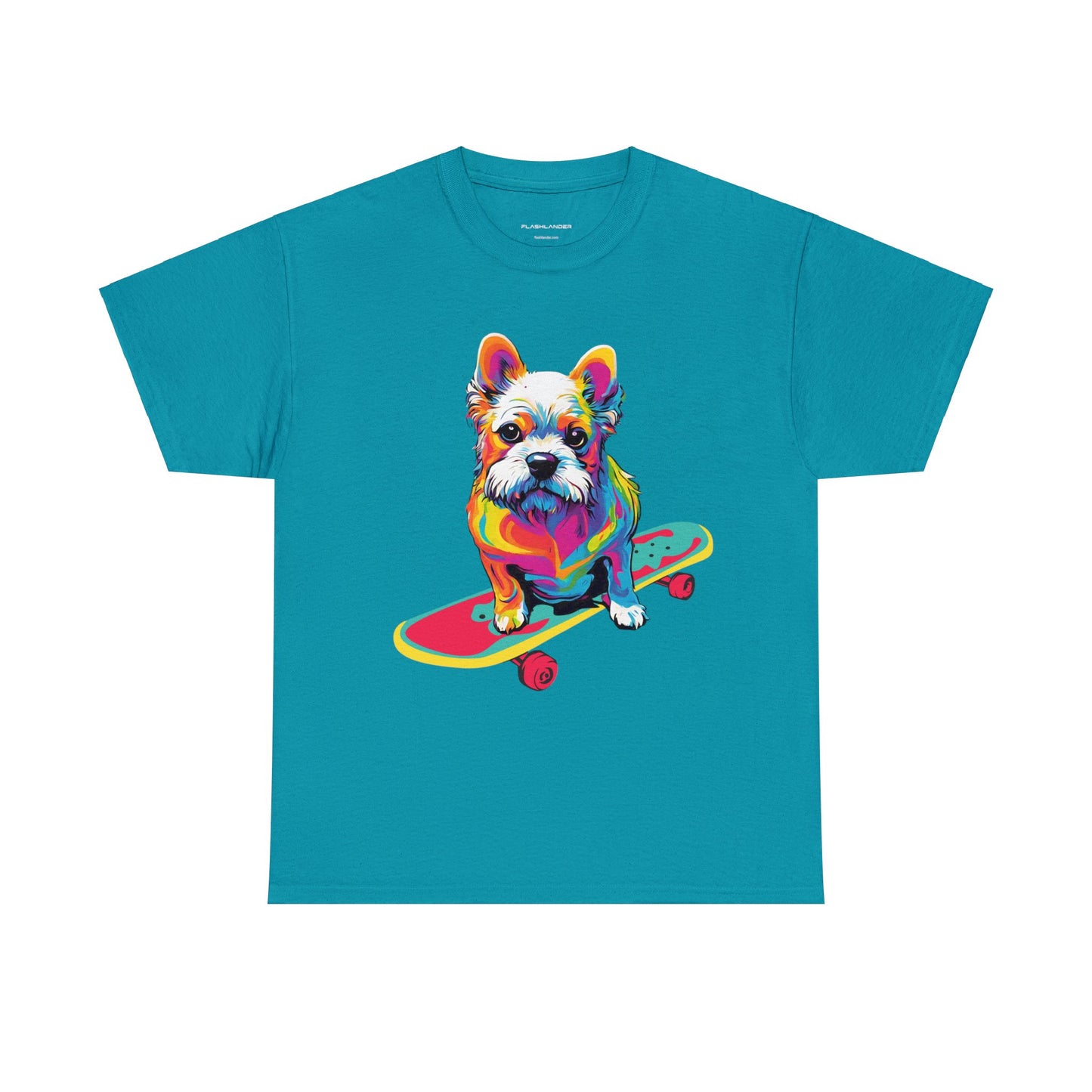 Paws on Wheels Pop Art Skateboarding Dog Tee Unisex Heavy Cotton Graphic Tee Kawaii Friends