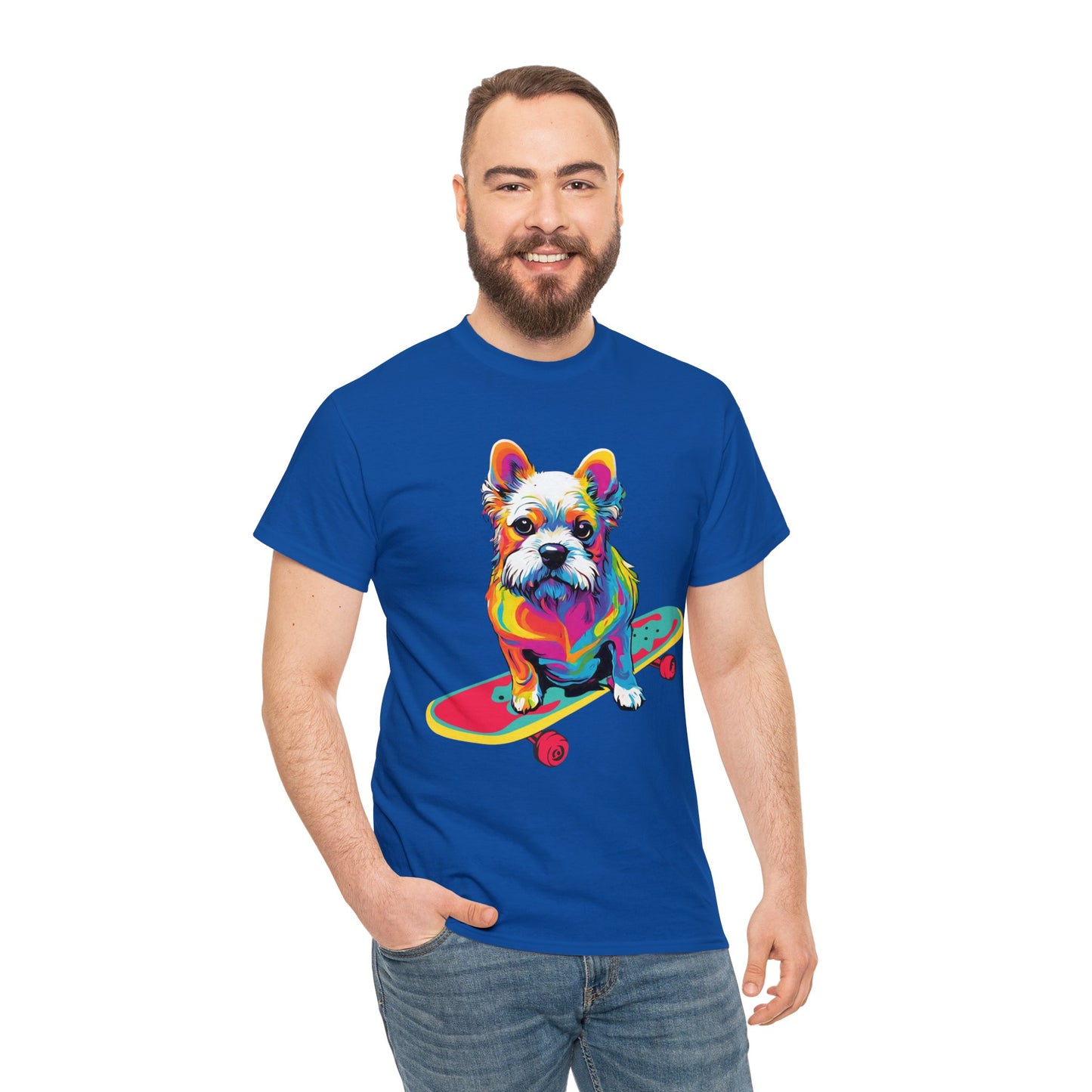 Paws on Wheels Pop Art Skateboarding Dog Tee Unisex Heavy Cotton Graphic Tee Kawaii Friends