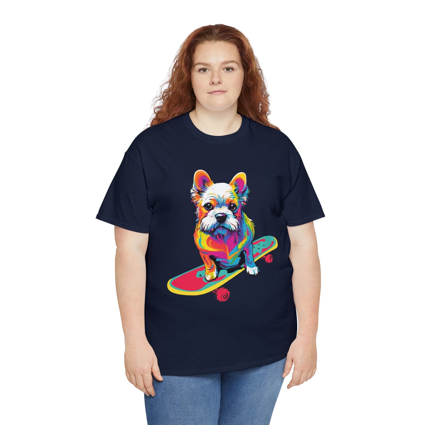 Paws on Wheels Pop Art Skateboarding Dog Tee Unisex Heavy Cotton Graphic Tee Kawaii Friends