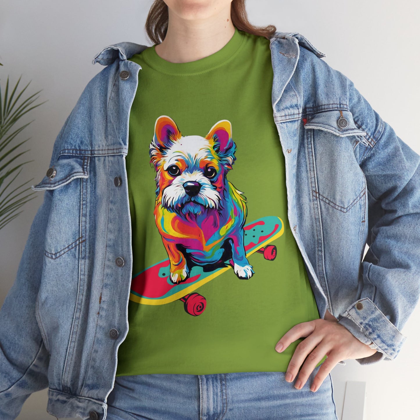Paws on Wheels Pop Art Skateboarding Dog Tee Unisex Heavy Cotton Graphic Tee Kawaii Friends