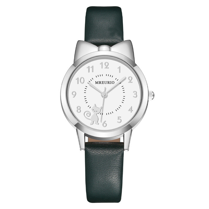 Reloj de cuarzo Kawaii Estilo caliente Cinturón de gatito con lazo lindo