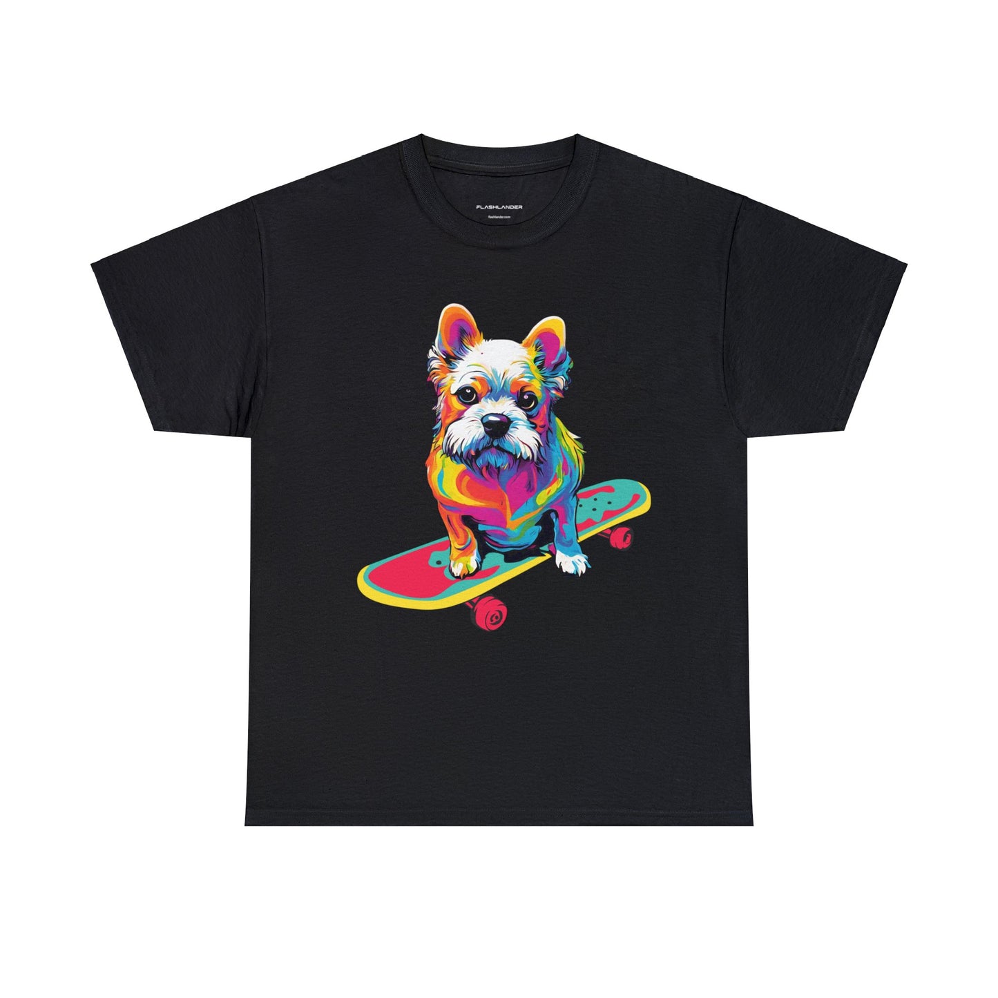 Paws on Wheels Pop Art Skateboarding Dog Tee Unisex Heavy Cotton Graphic Tee Kawaii Friends