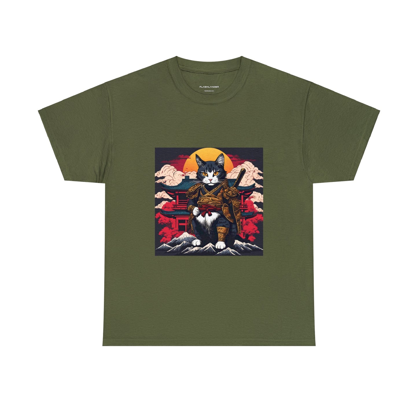 Samurai Cat Cartoon Anime Unisex Heavy Cotton Graphic Tee Kawaii Friends