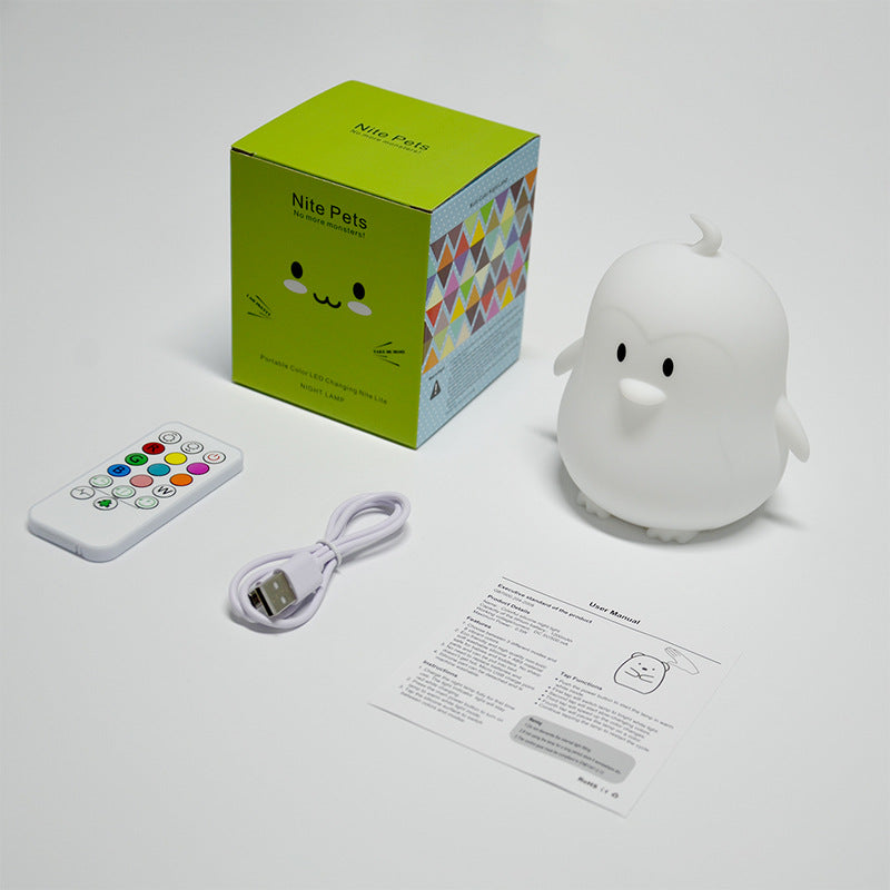 Kawaii Rechargeable Silicone Night Light Remote Control Pat Induction Colorful Penguin Bear