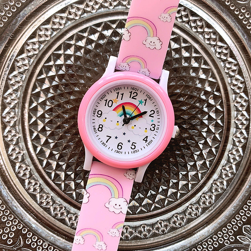 Nuevo reloj de cuarzo de dibujos animados lindo Rainbow Cloud
