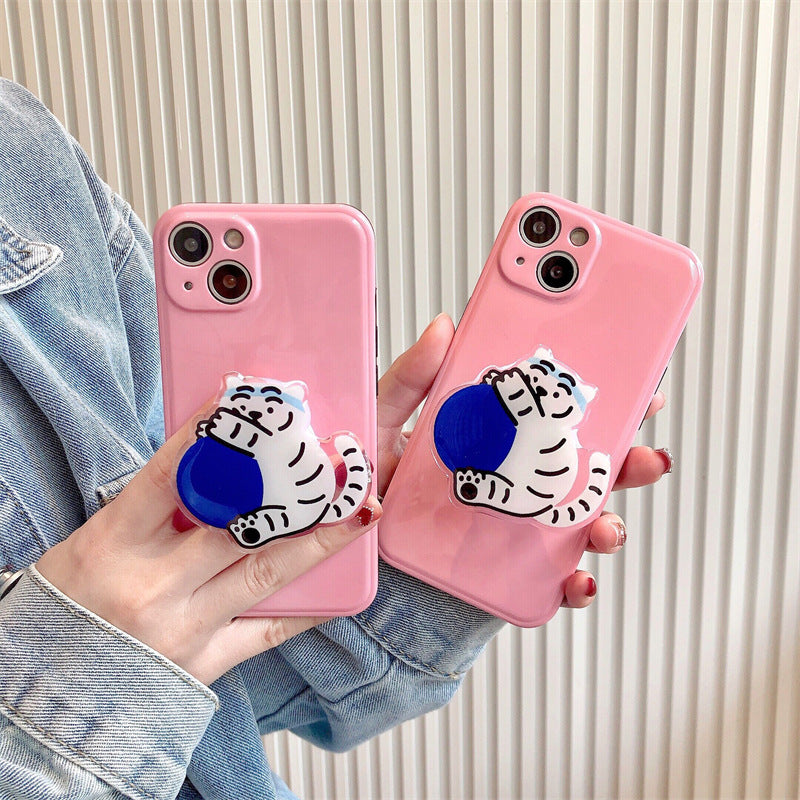 Kawaii White Tiger Stand Solid Color Silicone Cute Phone Case