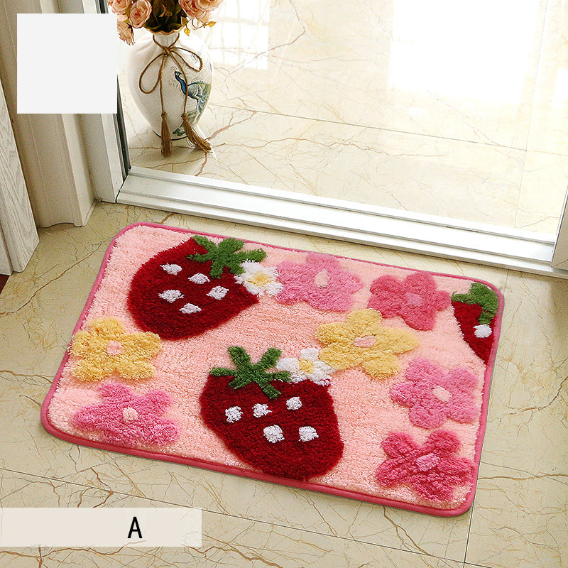 Kawaii Strawberry Flowers Non-slip Mat Cute Cartoon Design