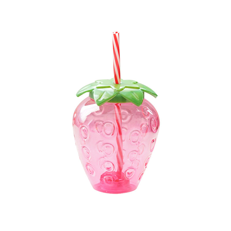 Botella de agua de fresa Kawaii, botella de agua de paja de fresa bonita de 500ml, taza de paja de café con leche PP, utensilios para beber de cocina