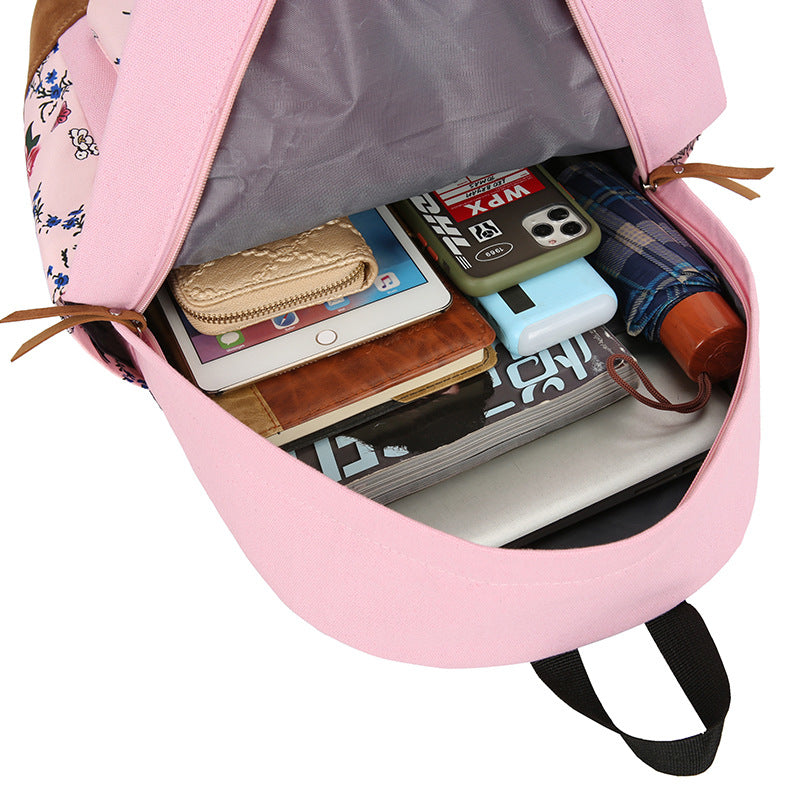Sac à dos de style japonais Kawaii avec ensemble d'épaules florales Sac à dos mignon, sac à lunch et sac à stylos