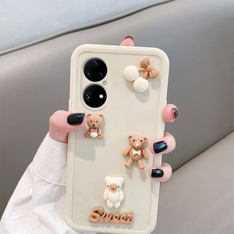 Kawaii Three-dimensional Bowknot Bunny Mobile Phone Case Protective Cover Soft Shell Silicon Huawei