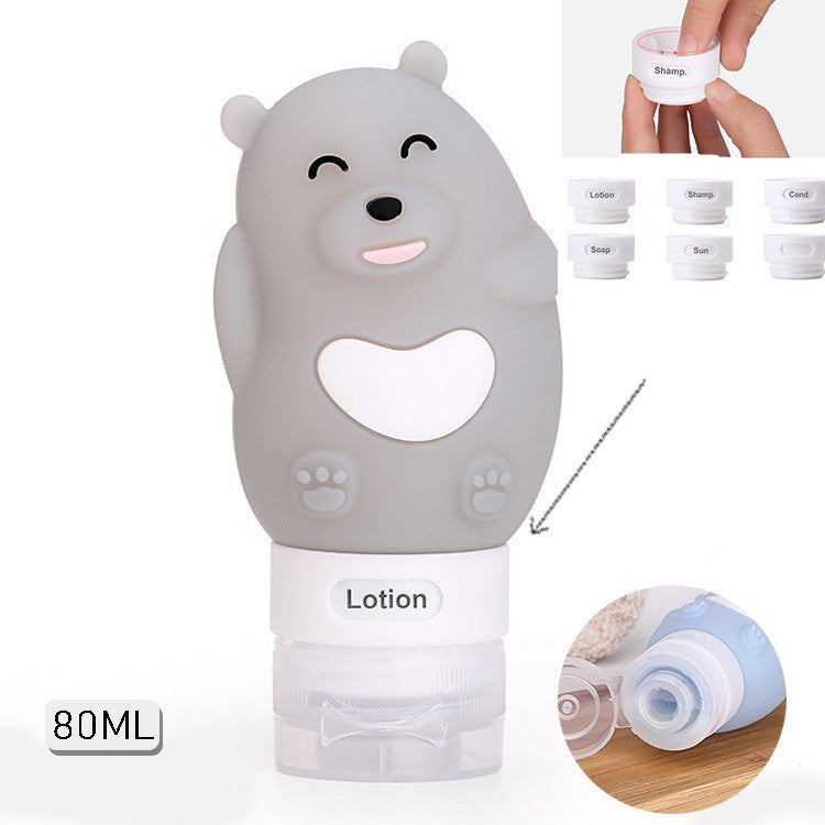 Kawaii Portable Cute Cartoon Bear Penguin Animal Silicone Travel Case Organizer Shampoo Shower Gel Lotion Storage Refillable Bottle