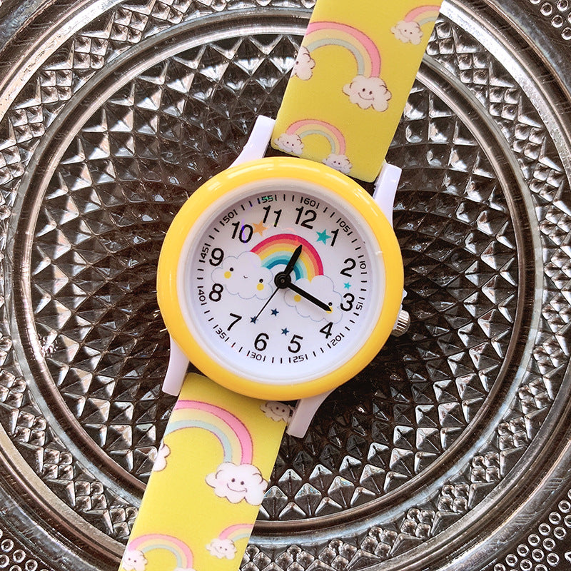 Nuevo reloj de cuarzo de dibujos animados lindo Rainbow Cloud