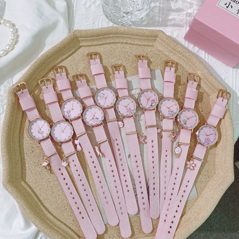 Kawaii Girl Heart Watch Lindo Colgante Macaron Mujer Reloj Estudiante Colgante Reloj