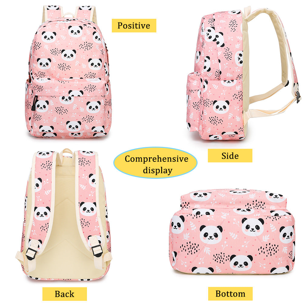 Kawaii Panda Conjunto de tres piezas Linda mochila Almuerzo Bolsa Bolígrafo Escuela