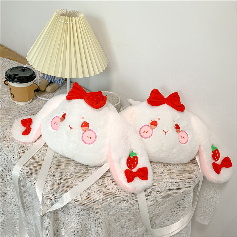 Kawaii Bunny Bag Cute Anime Cartoon Strawberry Embroidery Rabbit Shoulder Bag