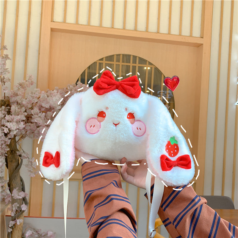 Kawaii Bunny Bag Cute Anime Cartoon Strawberry Embroidery Rabbit Shoulder Bag