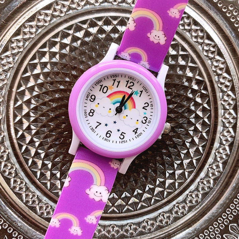 Nuevo reloj de cuarzo de dibujos animados lindo Rainbow Cloud