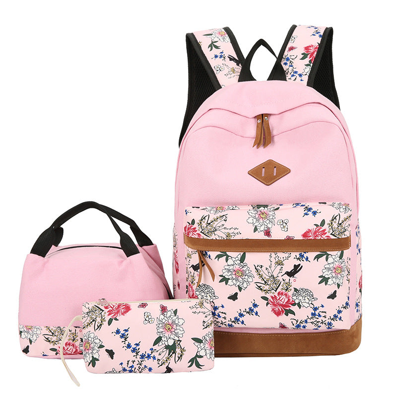 Sac à dos de style japonais Kawaii avec ensemble d'épaules florales Sac à dos mignon, sac à lunch et sac à stylos