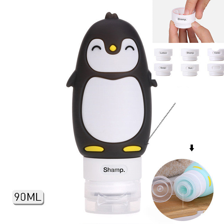 Kawaii Portable Cute Cartoon Bear Penguin Animal Silicone Travel Case Organizer Shampoo Shower Gel Lotion Storage Refillable Bottle