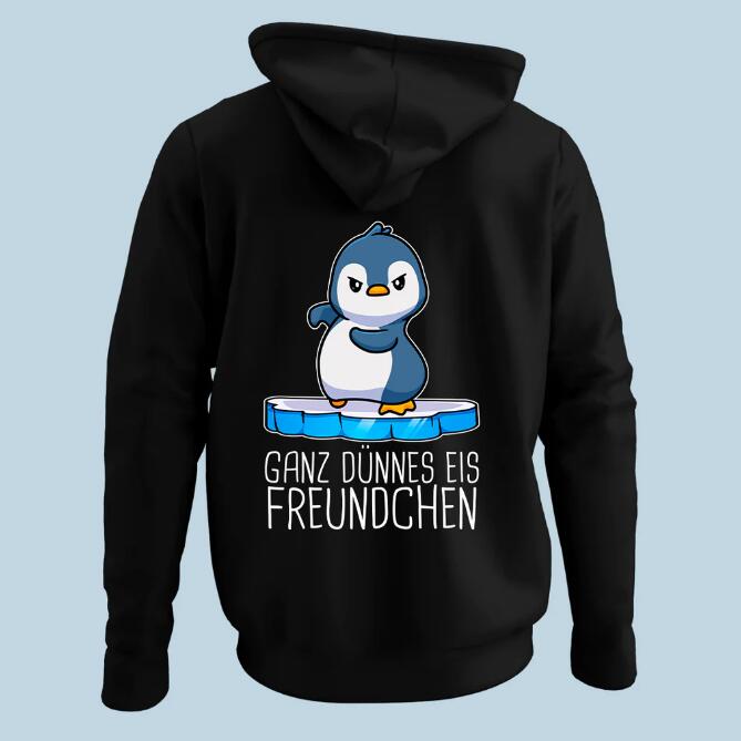 Kawaii Loose Hooded Sweater Penguin on Ice Cute Design Printed Long Sleeve Harajuku Style