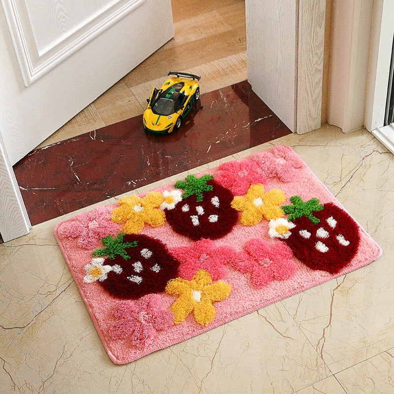 Kawaii Strawberry Flowers Non-slip Mat Cute Cartoon Design