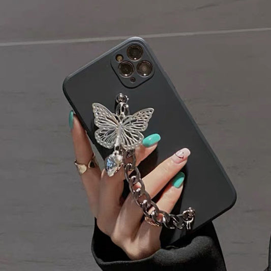 Coque de téléphone en silicone avec bracelet papillon simple pour femme kawaii